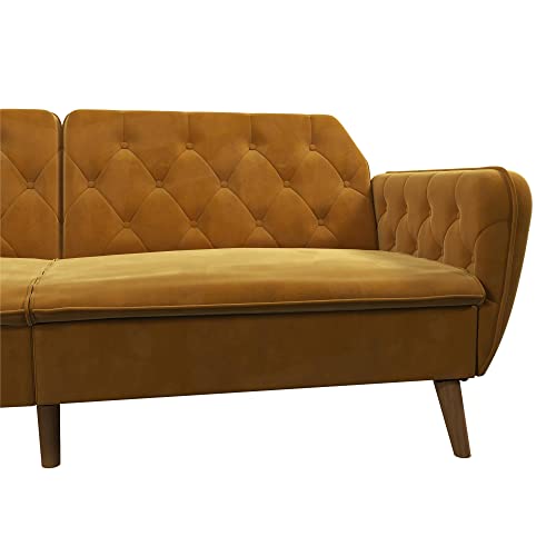 Novogratz Tallulah Memory Foam Futon Convertible Couch, Camel Faux Leather F5939