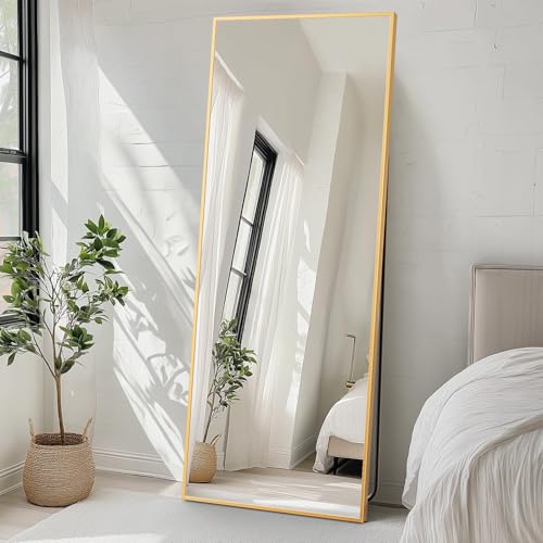 Sweetcrispy 64"x21" Arched Full Length Mirror, Standing or Leaning, Gold U4556