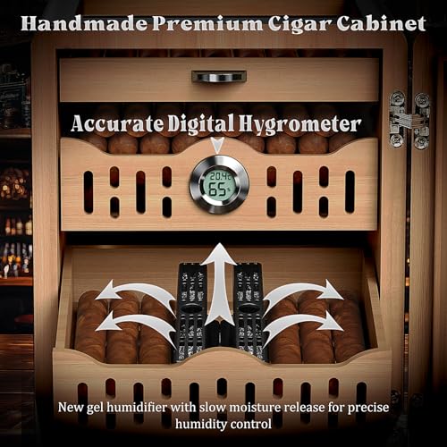 Glass Top Tabletop Cigar Humidor Cabinet with Spanish Cedar Tray, Black J2413
