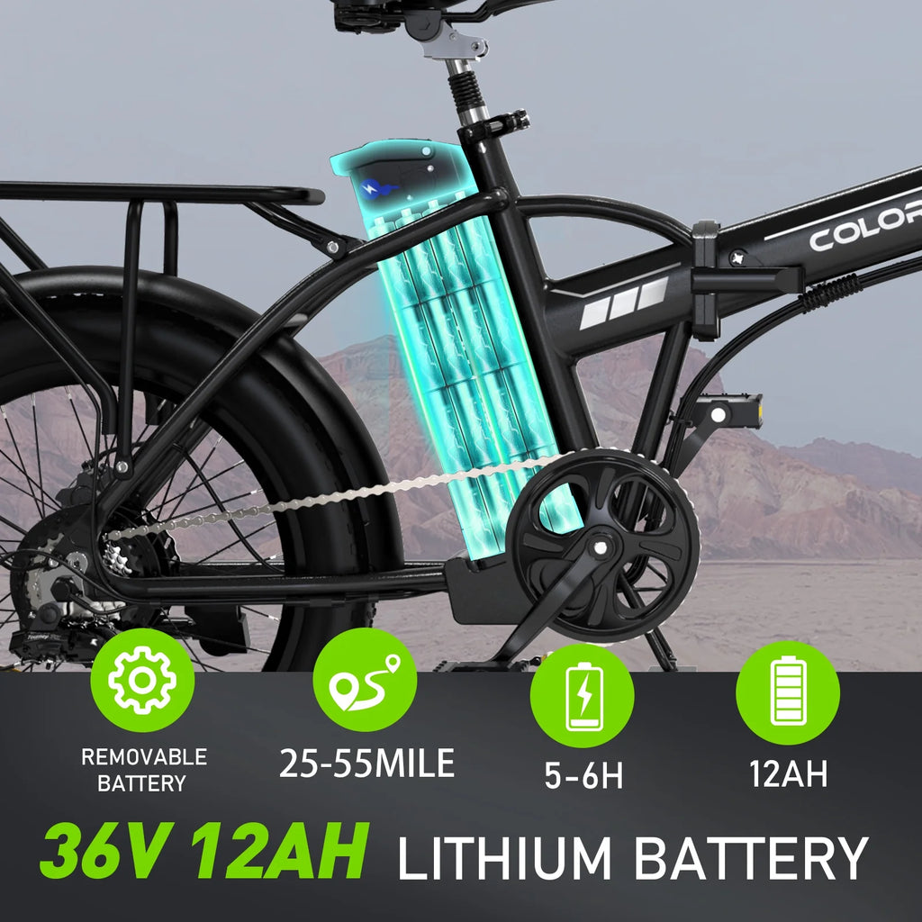 COLORWAY 20x3.0 Fat Tire Electric Bike, Foldable Mountain E-Bike with 500W Motor Y6526