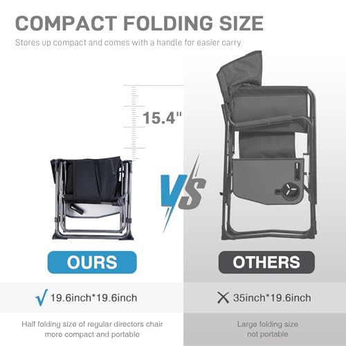 EVER ADVANCED Camping Directors Chair with Side Table, Portable Folding, Heavy Duty, Black T488