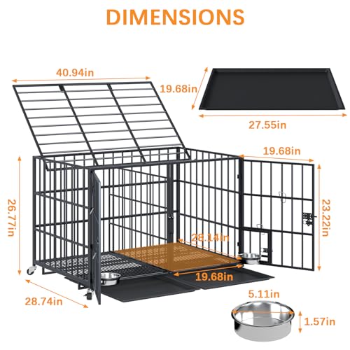 aboxoo 42/48 inch Heavy Duty Metal Dog Crate for Large Dogs with Wheels and Tray M5685