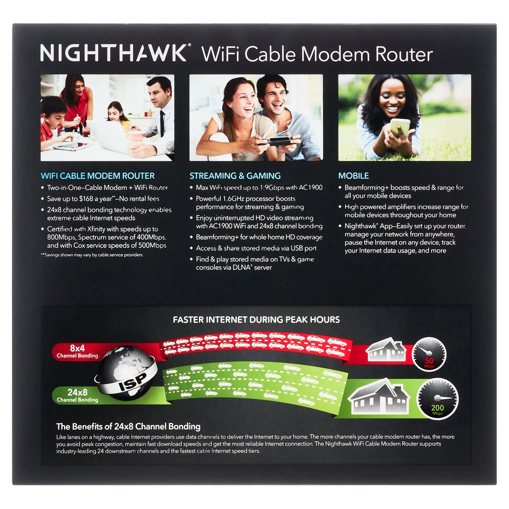 NETGEAR Nighthawk AC1900 DOCSIS 3.0 Cable Modem + WiFi Router (C7000) T860