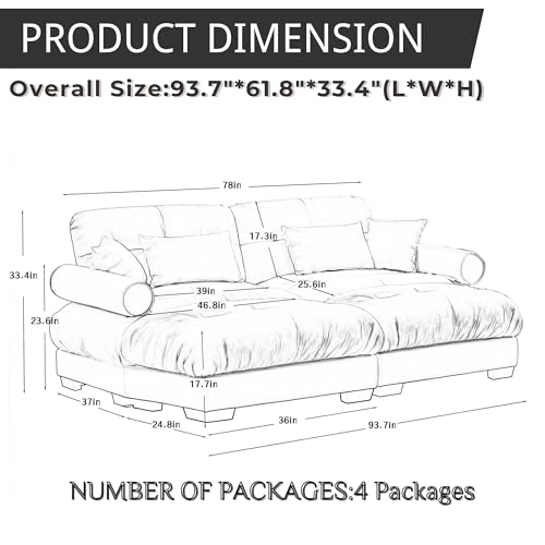 130" Modular Sectional Sofa with Movable Ottoman, Velvet Upholstered, Green Y4976