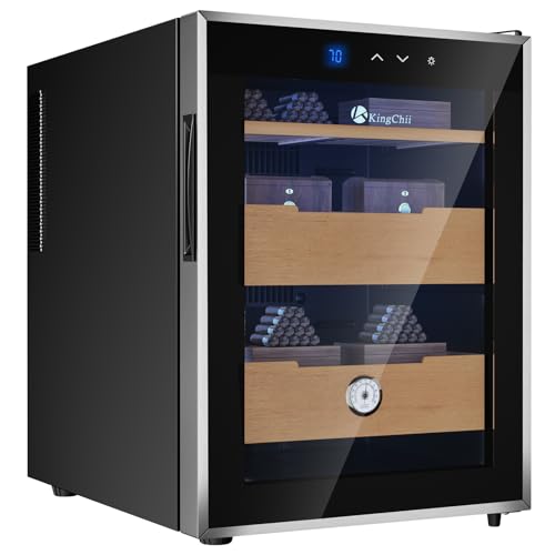 KingChii 16L Electric Cigar Humidor Cabinet with Temperature Control and Spanish Cedar Shelves H300