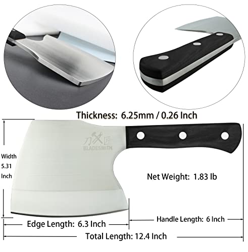 BLADESMITH Meat Cleaver Bone Chopper Knife, 6.3'' Stainless Steel Blade with Pear Wood Handle Q434