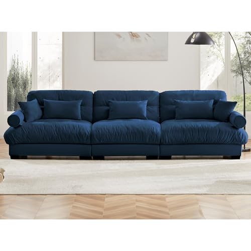 130" Modular Sectional Sofa with Movable Ottoman, Velvet Upholstered, Green Y4976
