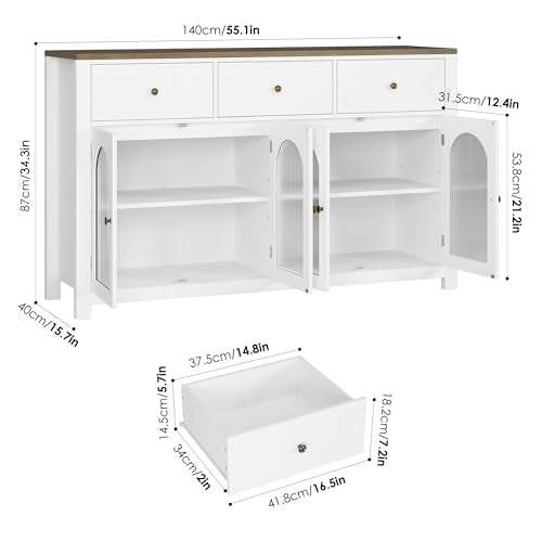 FINETONES Buffet Cabinet with Storage, 55.1" Farmhouse Sideboard, Black C356454