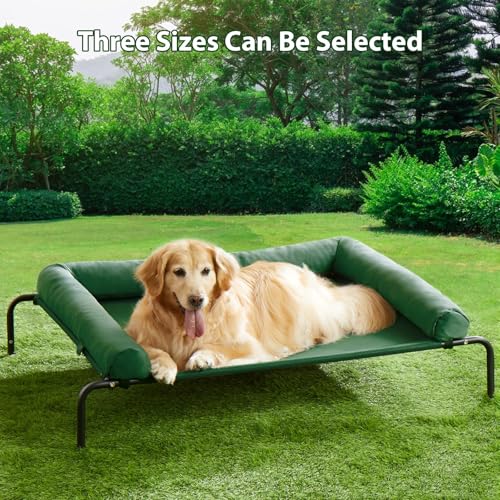 Cooling Elevated Dog Bed for Large Dogs, Waterproof Raised Cot with Headrest, Grey W43220