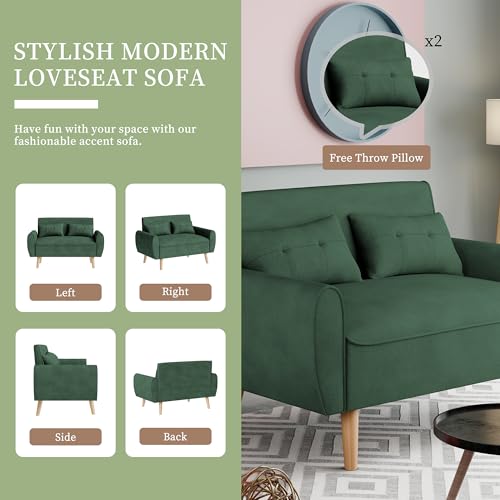 Vongrasig 47" Modern Loveseat Sofa, Mid Century Linen Fabric, Dark Gray O910