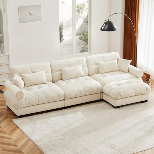 130" Modular Sectional Sofa with Movable Ottoman, Velvet Upholstered, Green Y4976