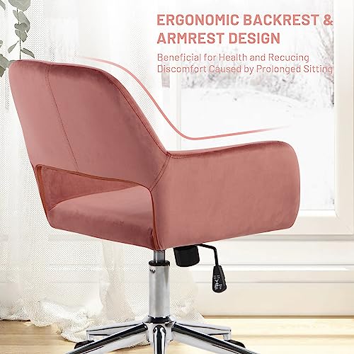 FurnitureR Fabric Upholstered Office Chair with Wheels, Adjustable Mid Back, Beige O766754