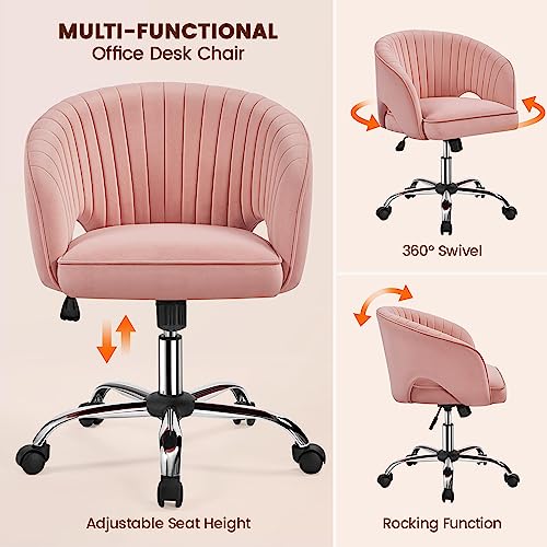 Yaheetech Velvet Vanity Chair with Wheels for Bedroom Cream U9976