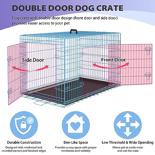 BestPet 42 Inch Folding Metal Wire Dog Crate with Double-Door and Removable Tray O49217