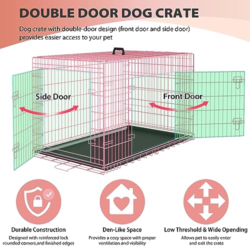 BestPet 42 Inch Folding Metal Wire Dog Crate with Double-Door and Removable Tray O49217