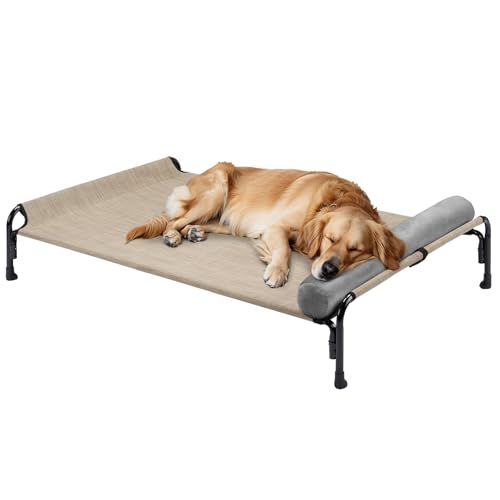 Veehoo Large Elevated Dog Bed, Outdoor Raised Cot with Removable Headrest, Breathable Washable Mesh R9070