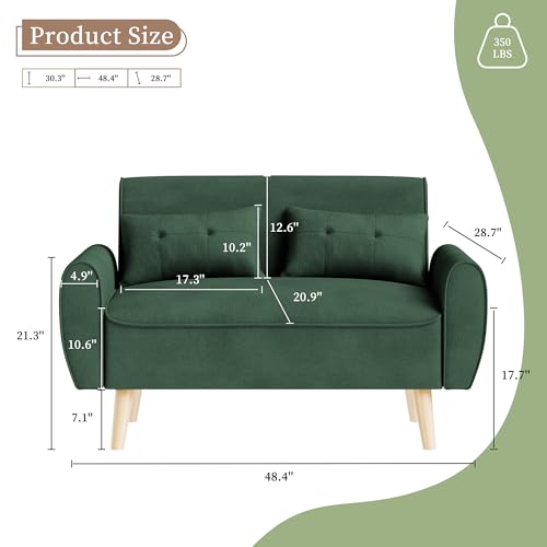 Vongrasig 47" Modern Loveseat Sofa, Mid Century Linen Fabric, Dark Gray O910