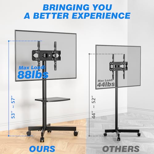 Rfiver Mobile TV Cart for 23-60 Inch LCD LED Flat Panel Curved Screen TVs, Height Adjustable Rolling Stand, Max VESA 400x400mm N1572