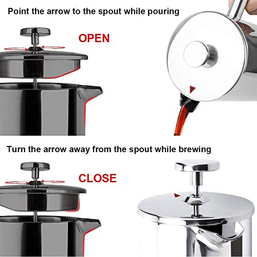 Secura French Press Coffee Maker, 34oz Stainless Steel Insulated, Silver W447