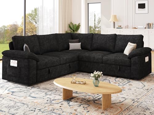 108 Inch U-Shaped Sectional Sleeper Sofa with Pull Out Bed, Dark Grey J60928