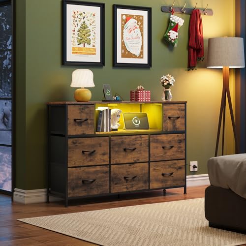WLIVE Dresser for Bedroom with Charging Station and LED Lights, 8 Drawer R754