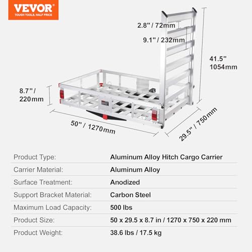VEVOR Hitch Cargo Carrier 500lbs Capacity Aluminum with Folding Ramp for 2" Receiver B436