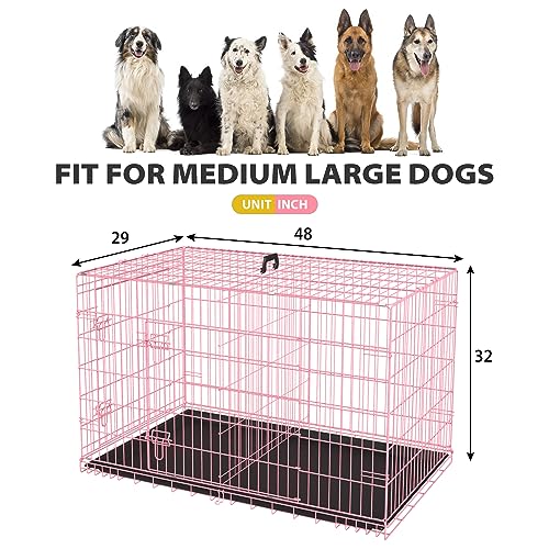 BestPet 42 Inch Folding Metal Wire Dog Crate with Double-Door and Removable Tray O49217