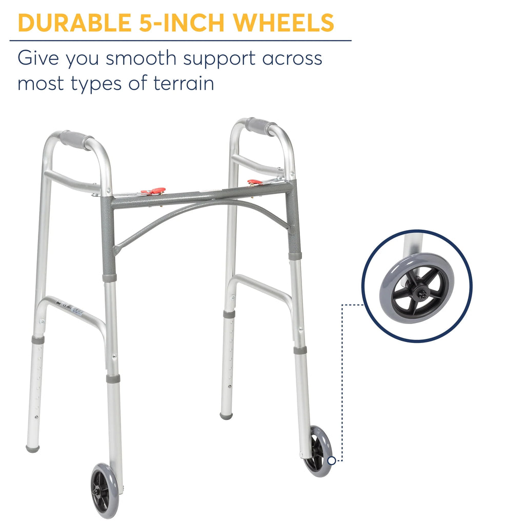 Drive Medical PreserveTech Deluxe Two Button Folding Walker with 5 Wheels B36706