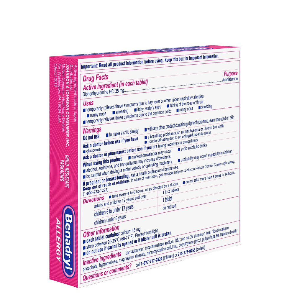 Benadryl Ultratabs Antihistamine Cold & Allergy Relief Tablets, 24 Ct W2632