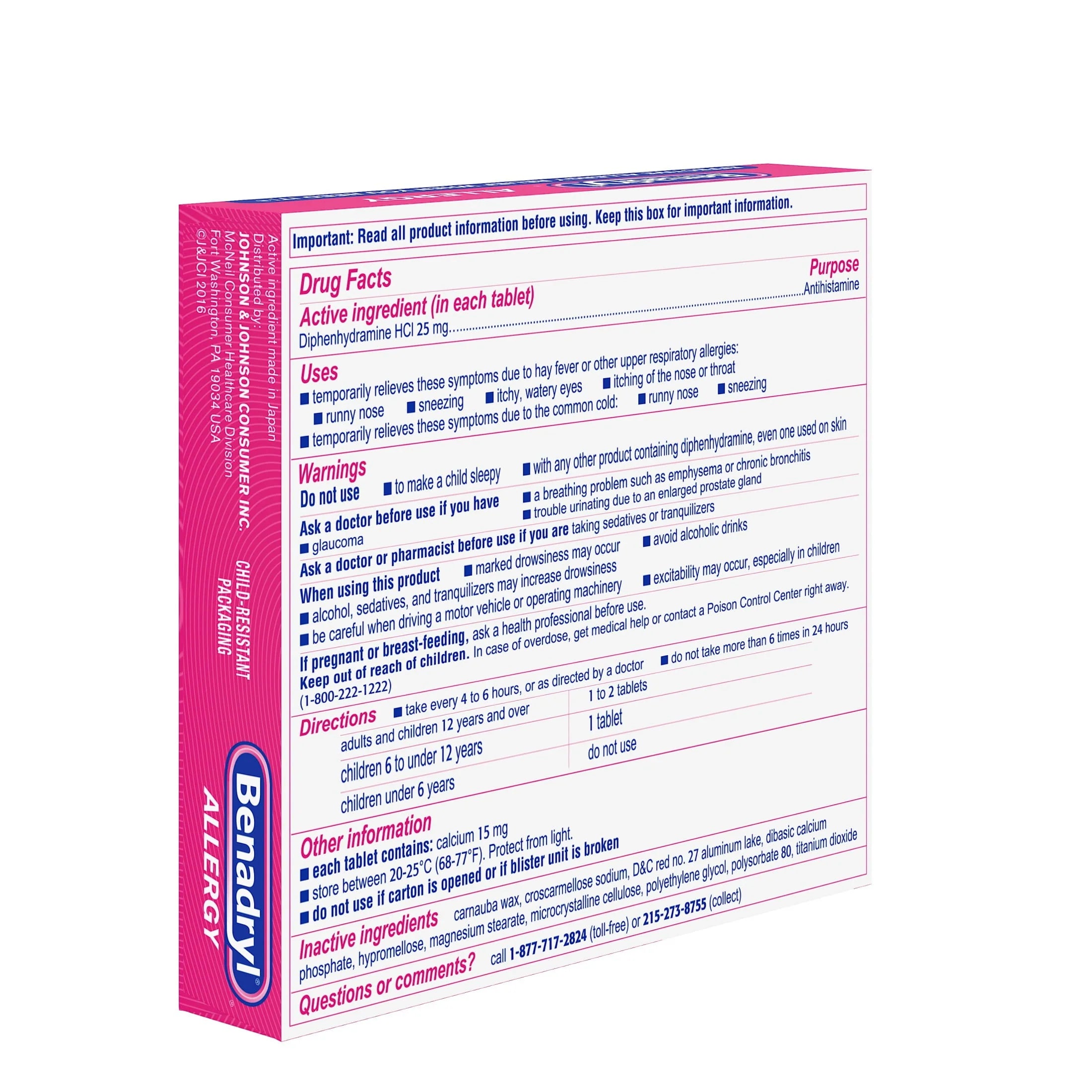 Benadryl Ultratabs Antihistamine Cold & Allergy Relief Tablets, 24 Ct W2632