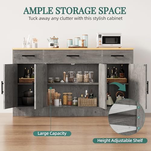 Shintenchi Buffet Cabinet with Storage, 53.4" Farmhouse Sideboard, Ash Grey Y999