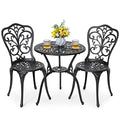 NUU GARDEN 3 Piece Cast Aluminum Bistro Set with Umbrella Hole, Black N80118