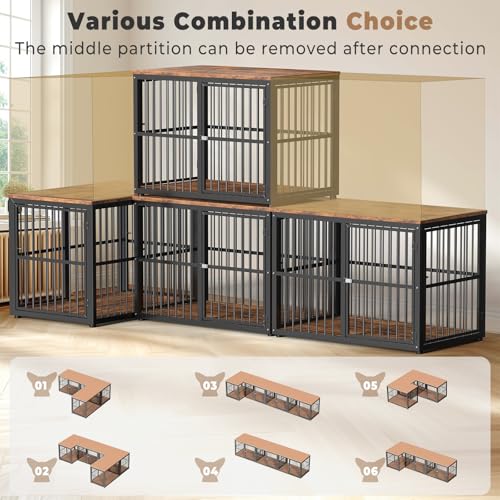 43'' Dog Crate Furniture with 3 Doors, XL Wooden End Table for Medium to Large Dogs M2208