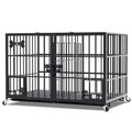 aboxoo 42/48 inch Heavy Duty Metal Dog Crate for 2 Dogs/Large Dog,All Metal Open Top,Dog Kennel Indoor with Wheels,Floor Grid, Tray, Divider and Feeding Bowl (Sliver)