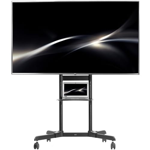 VIVO Mobile TV Cart for 32 to 83 inch Screens up to 110 lbs, LCD LED OLED 4K Smart Flat and Curved Panels, Rolling Stand with Laptop DVD Shelf, Locking Wheels, Max VESA 600x400, Black, STAND-TV03E