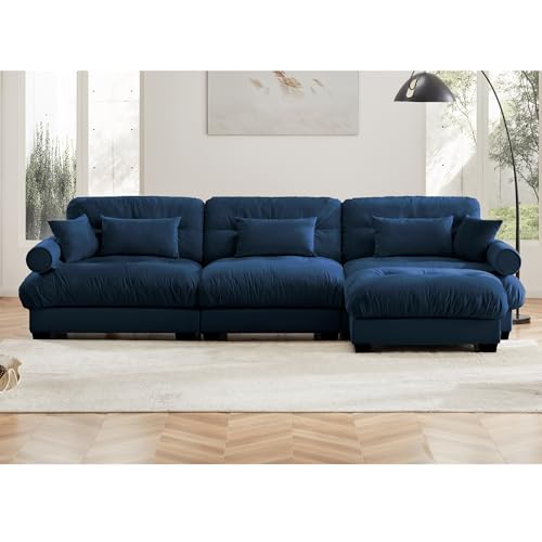130" Modular Sectional Sofa with Movable Ottoman, Velvet Upholstered, Green Y4976