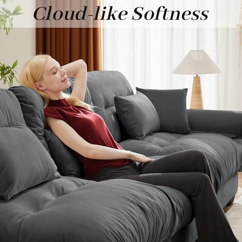 130" Modular Sectional Sofa with Movable Ottoman, Velvet Upholstered, Green Y4976