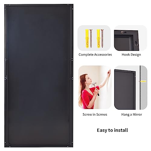 Koonmi Large Full Length Mirror with Stand, Aluminum Alloy Frame, Black G7504