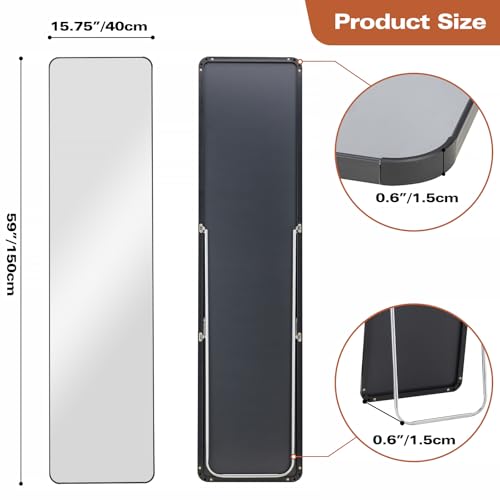 Full-Length Wall Mirror 59"x15.75" Black, Lean or Hang Design Q395