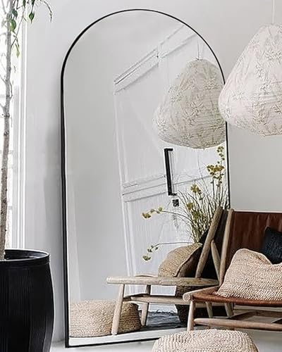 Arched Floor Mirror 58"x18" Full Length with Stand, Aluminum Frame, Black S856658