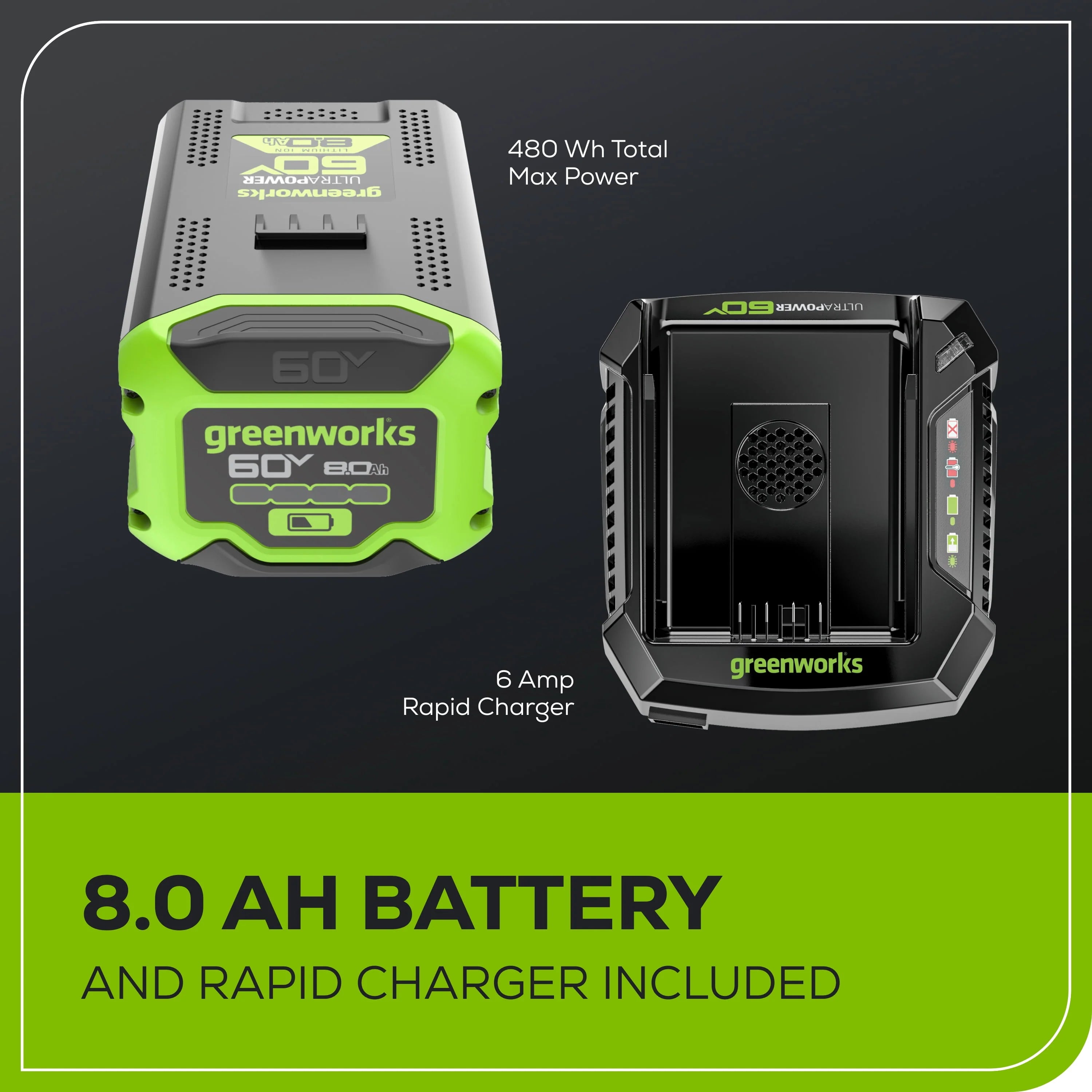 Greenworks 60V 21" Self Propelled Lawn Mower with 8.0 Ah Battery & Charger U974342