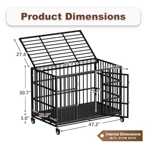 54 Inch Heavy Duty Dog Crate with Wheels for Large Dogs D47062