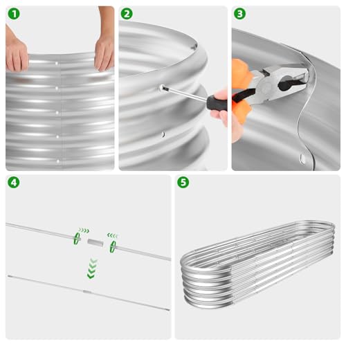 Land Guard 8ft Galvanized Raised Garden Bed Kit, Oval Metal Outdoor Planter Box, Silver D8675