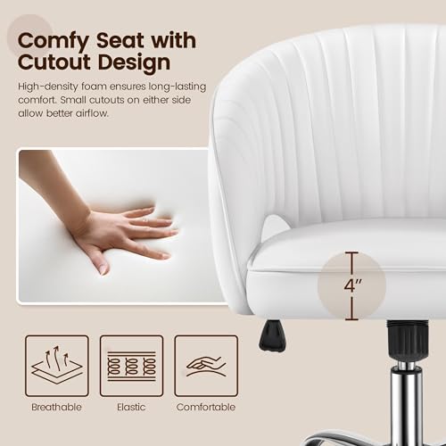 Yaheetech Velvet Vanity Chair with Wheels for Bedroom Cream U9976