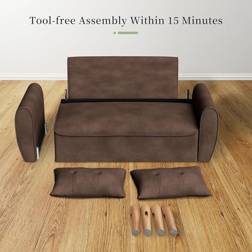 Vongrasig 47" Modern Loveseat Sofa, Mid Century Linen Fabric, Dark Gray O910