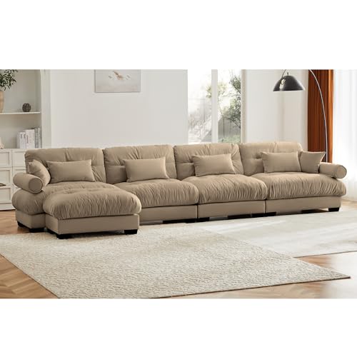 130" Modular Sectional Sofa with Movable Ottoman, Velvet Upholstered, Green Y4976