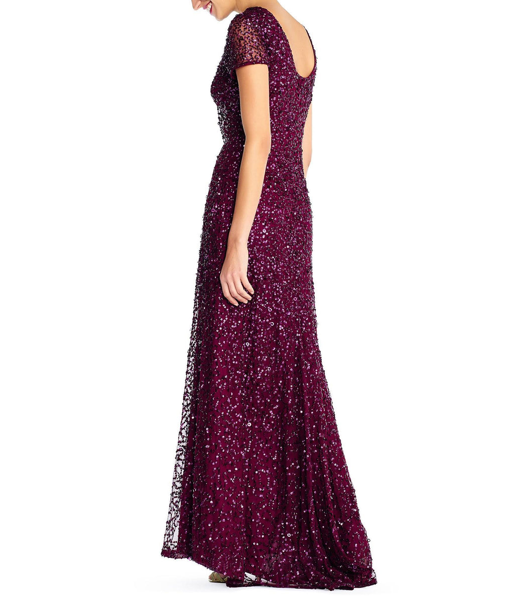Adrianna Papell Scoop Back Sequin Gown, Blush, Size 2 B249808