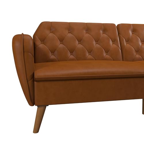 Novogratz Tallulah Memory Foam Futon Convertible Couch, Camel Faux Leather F5939