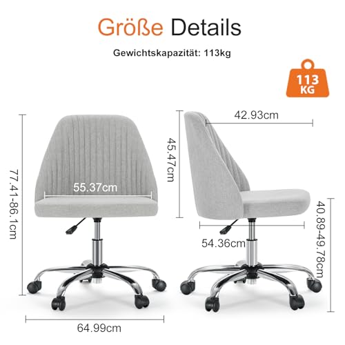 Sweetcrispy Armless Office Chair with Wheels, Adjustable Swivel Task Chair S259576