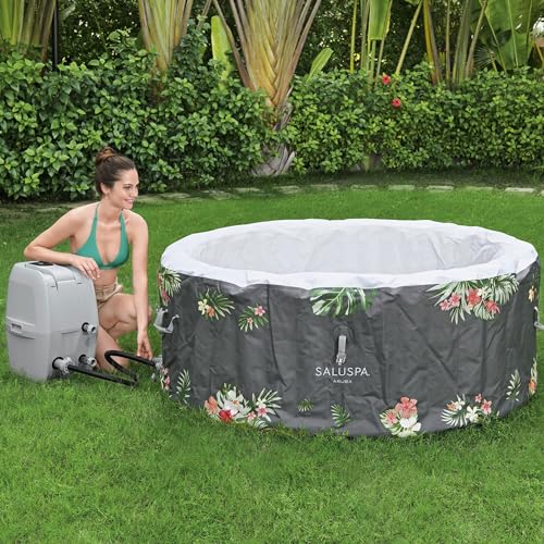 Bestway SaluSpa Aruba AirJet Inflatable Hot Tub, 67 x 26 Inch Round Portable Spa with Cover, Gray S258640